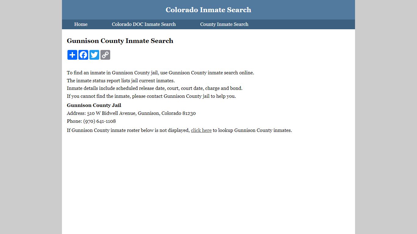 Gunnison County Inmate Search