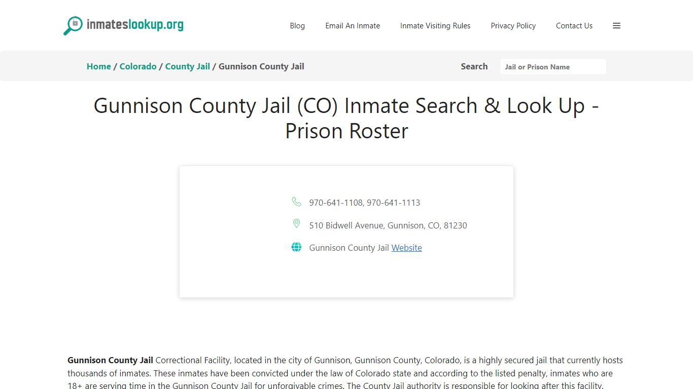 Gunnison County Jail (CO) Inmate Search & Look Up - Prison Roster